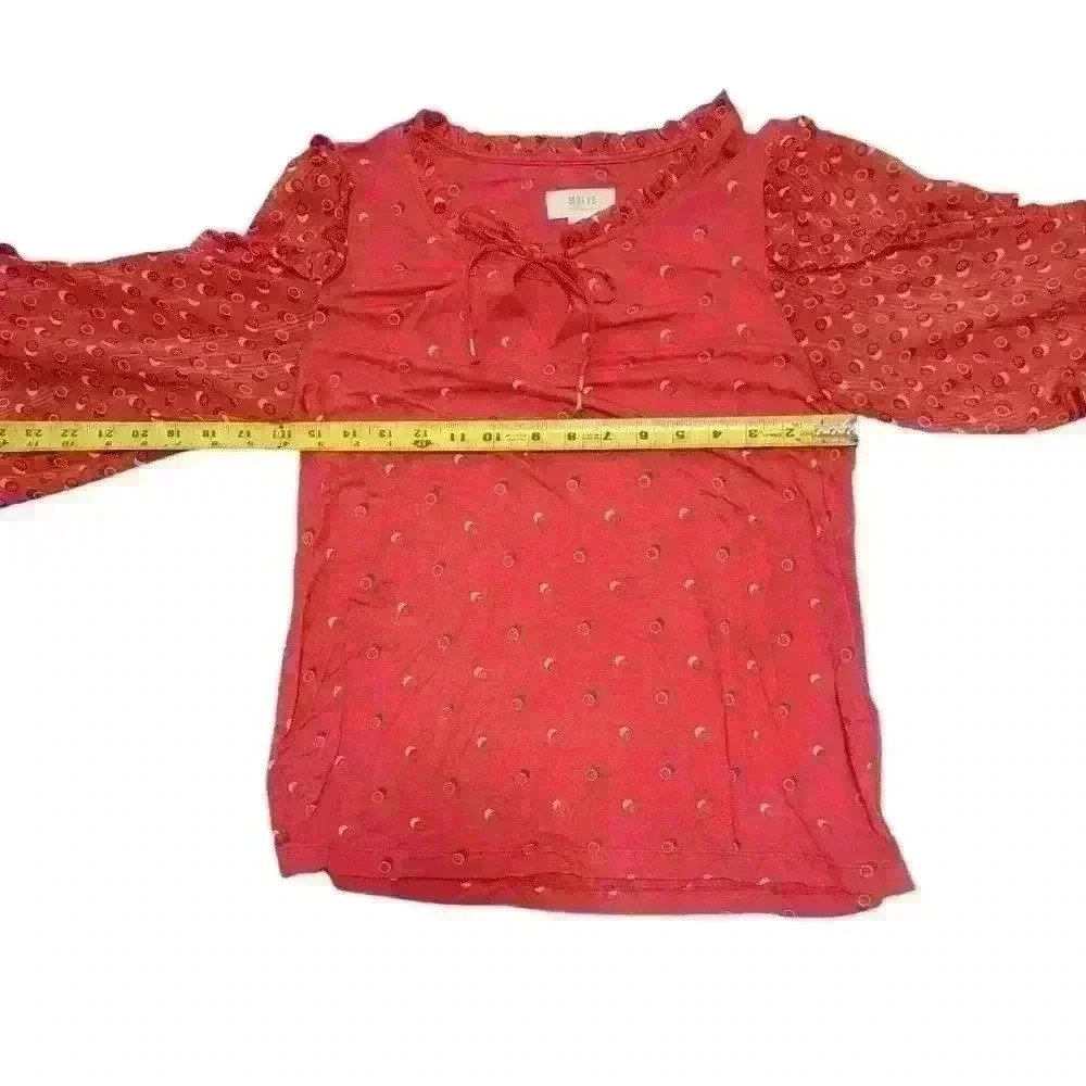 Maeve by Anthropologie Red Puffy Sleeve Tie Neck Top Size Small - Picture 4 of 15